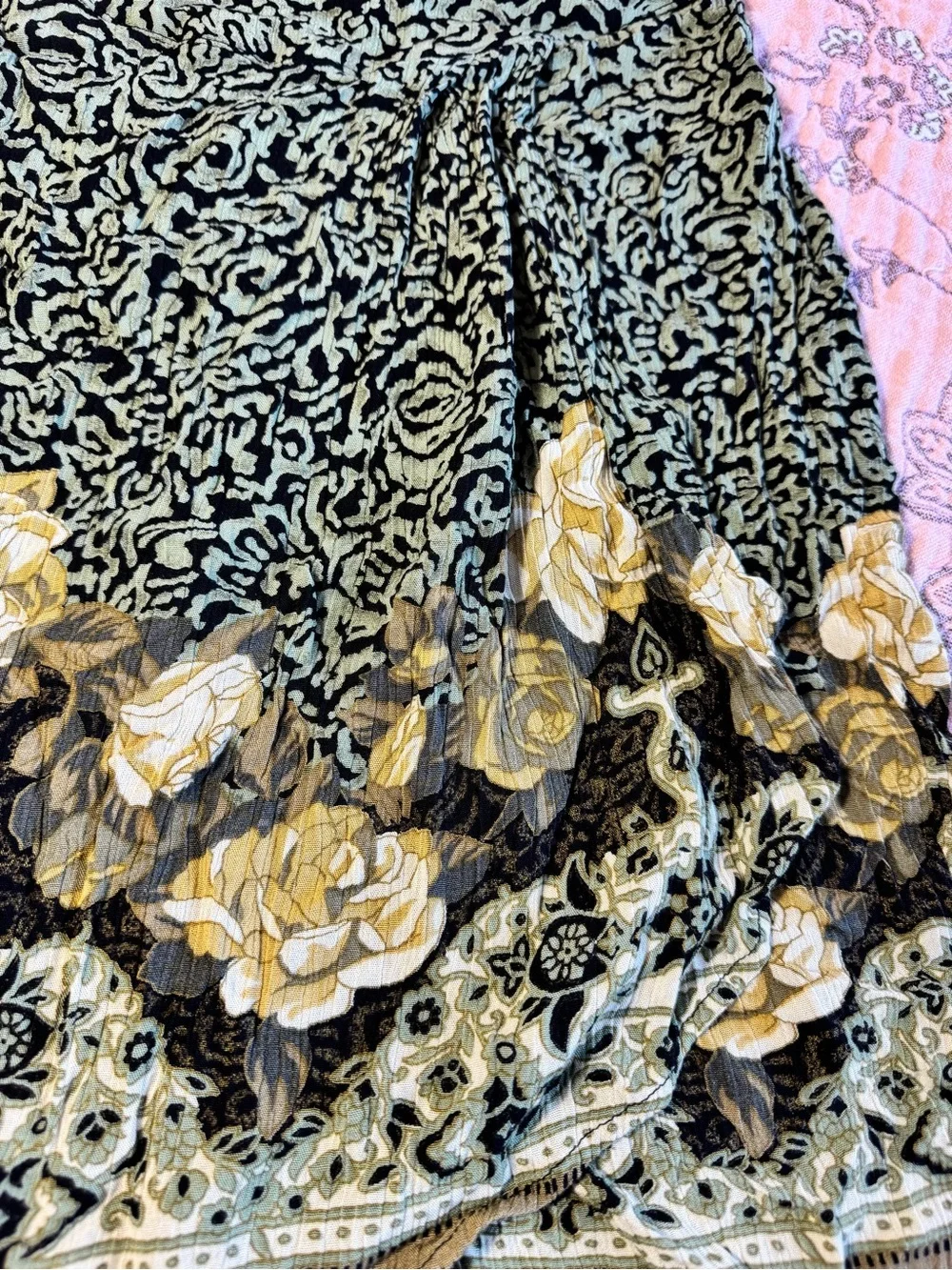 Carole Little Black and Yellow Floral midi Skirt